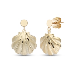 Seashell Dangle Earrings 14K Yellow Gold