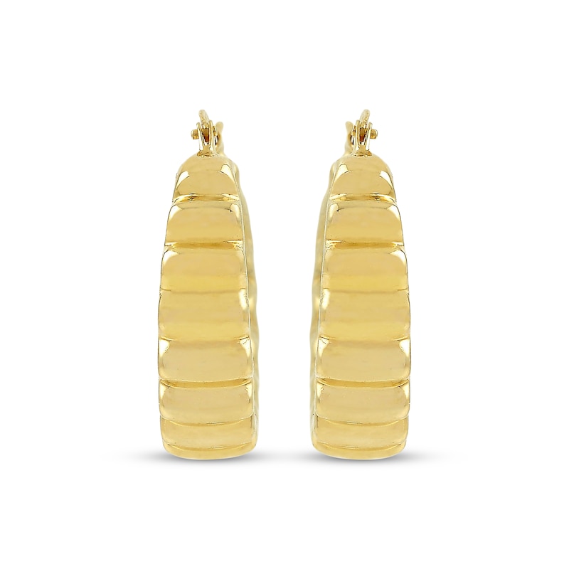 Main Image 2 of Ribbed Tapered Hoop Earrings Hollow 14K Yellow Gold