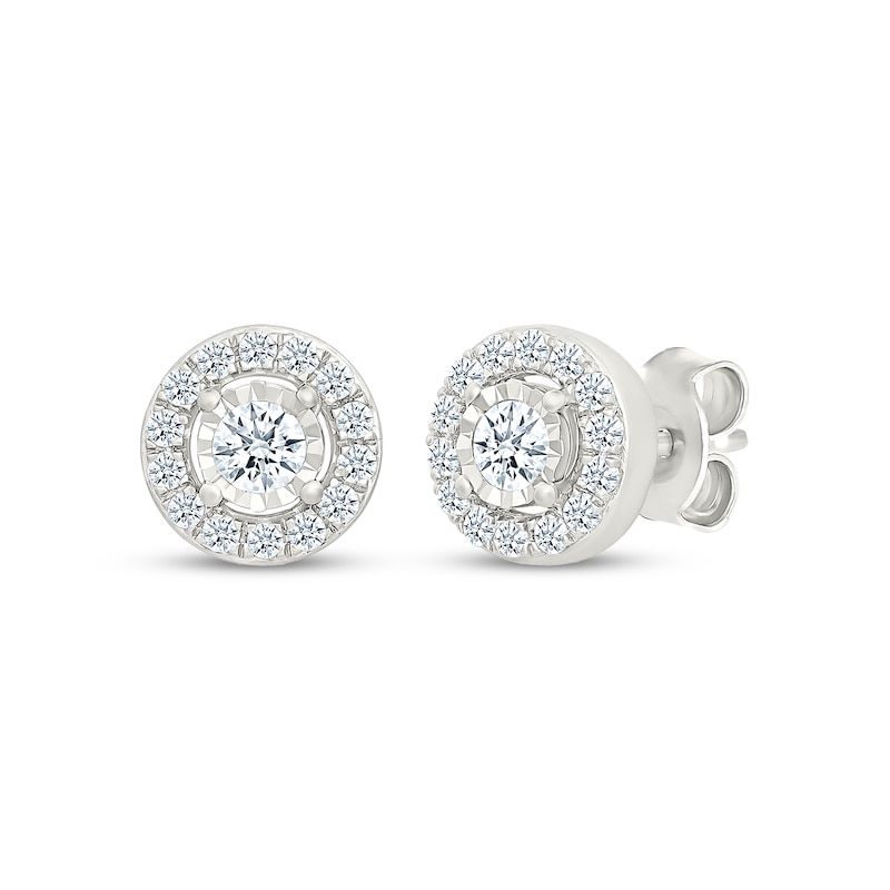 Main Image 1 of Lab-Grown Diamond Halo Stud Earrings 1/2 ct tw Sterling Silver