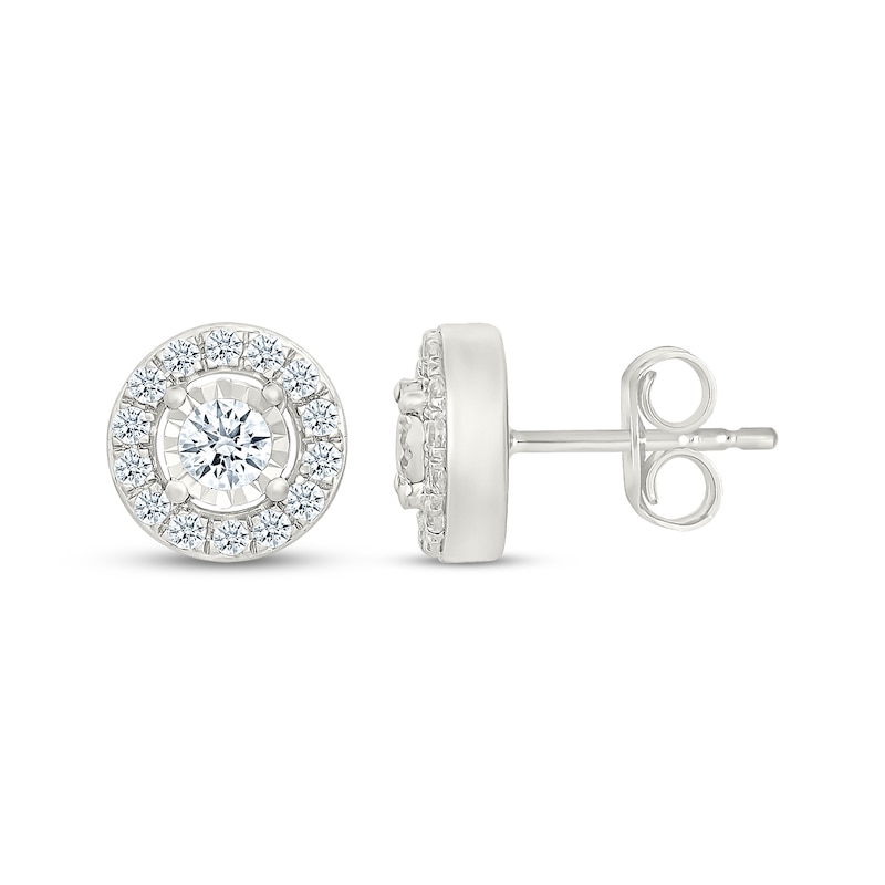 Main Image 3 of Lab-Grown Diamond Halo Stud Earrings 1/2 ct tw Sterling Silver
