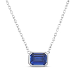 STUDIO BY KAY Emerald-Cut Blue Lab-Created Sapphire Bezel-Set Solitaire Necklace Sterling Silver 18"