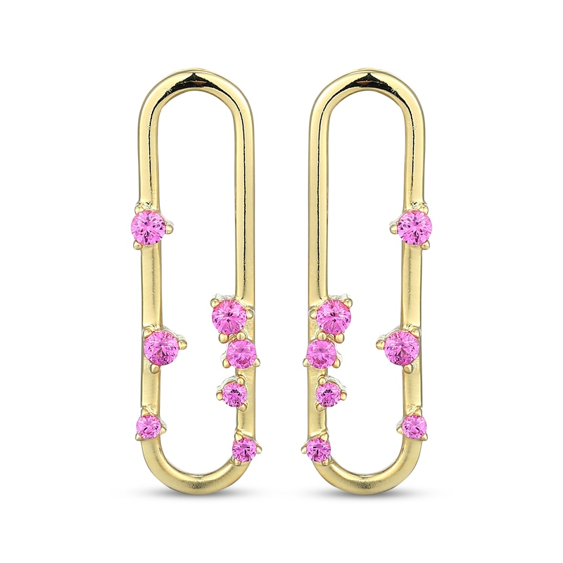 Main Image 2 of STUDIO BY KAY Pink Lab-Created Sapphire Paperclip Earrings 24K Yellow Gold Vermeil Sterling Silver