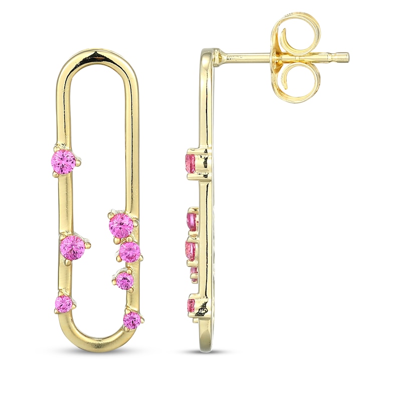 Main Image 3 of STUDIO BY KAY Pink Lab-Created Sapphire Paperclip Earrings 24K Yellow Gold Vermeil Sterling Silver