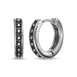 Men's Dot-Pattern Hoop Earrings Stainless Steel & Black Ion Plating