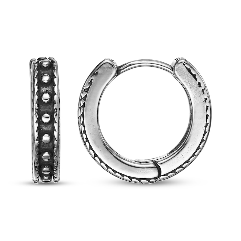 Main Image 3 of Men's Dot-Pattern Hoop Earrings Stainless Steel & Black Ion Plating
