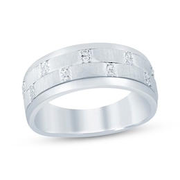 Now + Forever Men's Diamond Satin Finish Wedding Band 1/8 ct tw 10K White Gold