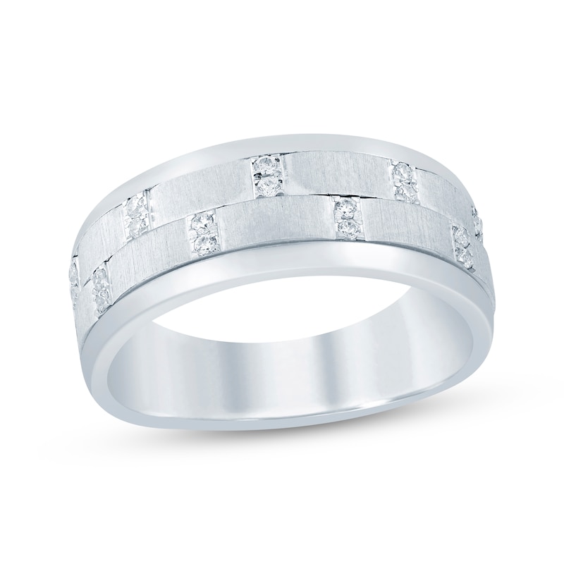 Main Image 1 of Now + Forever Men's Diamond Satin Finish Wedding Band 1/8 ct tw 10K White Gold