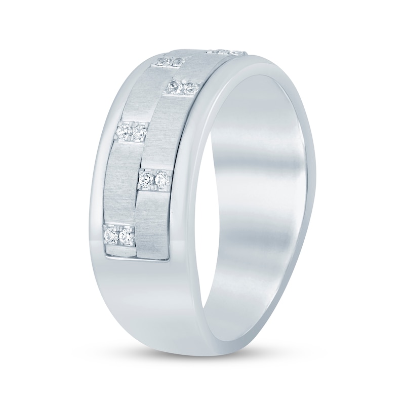 Main Image 2 of Now + Forever Men's Diamond Satin Finish Wedding Band 1/8 ct tw 10K White Gold