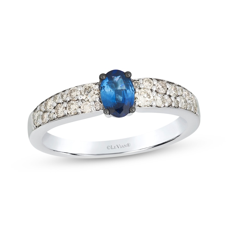 Main Image 1 of Le Vian Oval-Cut Blue Sapphire Ring 3/8 ct tw Diamonds 14K Vanilla Gold