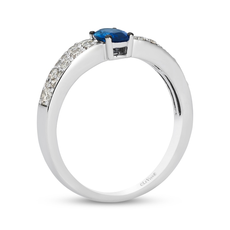 Main Image 3 of Le Vian Oval-Cut Blue Sapphire Ring 3/8 ct tw Diamonds 14K Vanilla Gold