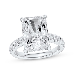 Now + Forever Lab-Grown Diamonds Emerald-Cut Hidden Halo Engagement Ring 6-3/4 ct tw 14K White Gold