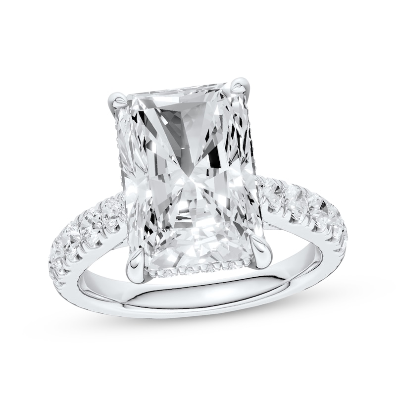 Main Image 1 of Now + Forever Lab-Grown Diamonds Emerald-Cut Hidden Halo Engagement Ring 6-3/4 ct tw 14K White Gold