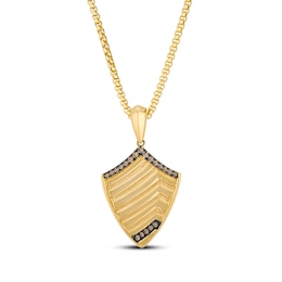 Le Vian Men's Chocolate Diamond Shield Necklace 1/5 ct tw 14K Honey Gold 22"