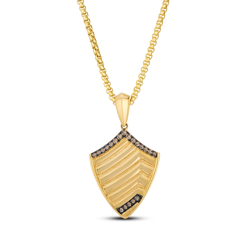 Main Image 1 of Le Vian Men's Chocolate Diamond Shield Necklace 1/5 ct tw 14K Honey Gold 22"