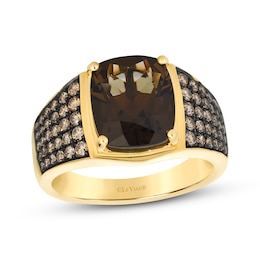 Le Vian Men's Cushion-Cut Chocolate Quartz Ring 7/8 ct tw Diamonds 14K Honey Gold