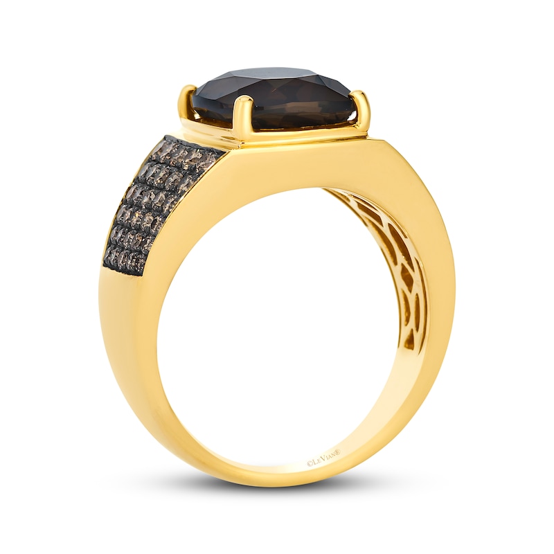 Main Image 3 of Le Vian Men's Cushion-Cut Chocolate Quartz Ring 7/8 ct tw Diamonds 14K Honey Gold