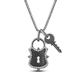 Ink & Ice Diamond Lock & Key Necklace 1/8 ct tw Black Rhodium-Plated Sterling Silver 18"