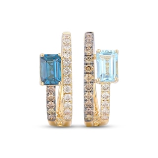 Le Vian Good Karma Emerald-Cut Blue Topaz Hoop Earrings 5/8 ct tw Diamonds 14K Honey Gold