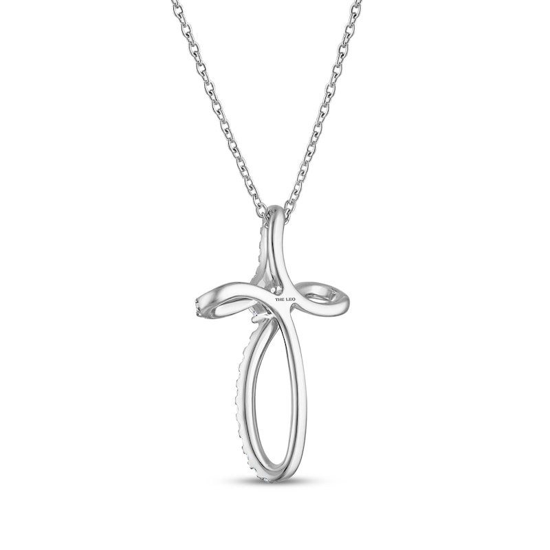 Main Image 3 of THE LEO Diamond Princess & Round-Cut Looped Cross Necklace 3/8 ct tw 14K White Gold 19"