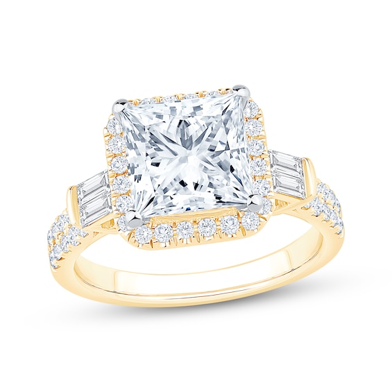 Now + Forever Lab-Grown Diamonds Princess-Cut Halo Engagement Ring 3-7/8 ct tw 14K Yellow Gold