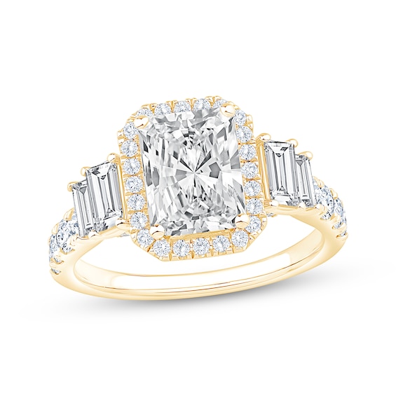 Now + Forever Lab-Grown Diamonds Radiant-Cut Halo Engagement Ring 3-1/5 ct tw 14K Yellow Gold
