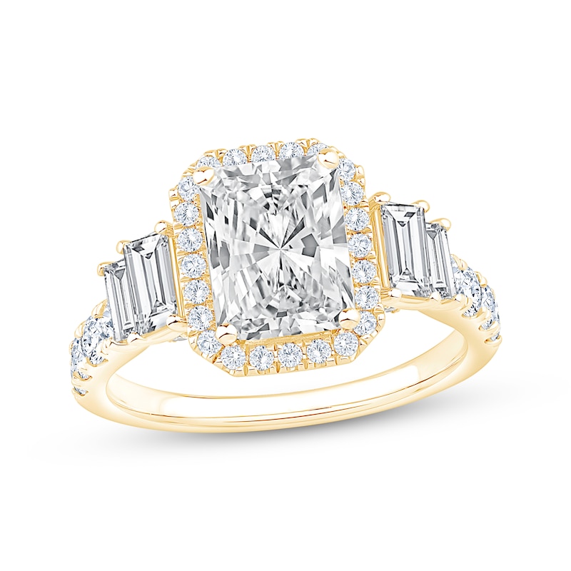 Main Image 1 of Now + Forever Lab-Grown Diamonds Radiant-Cut Halo Engagement Ring 3-1/5 ct tw 14K Yellow Gold