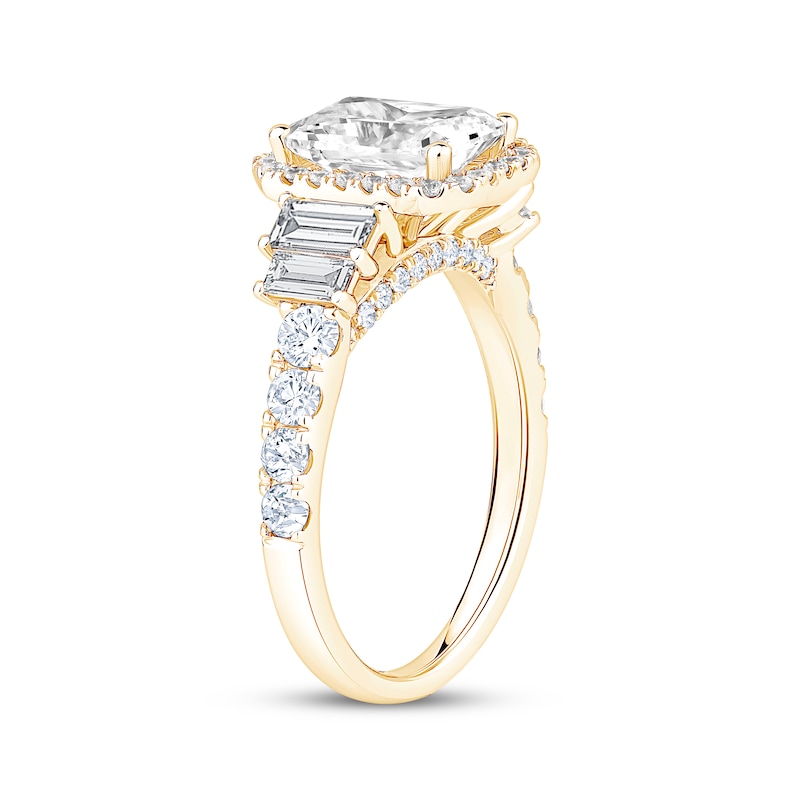 Main Image 2 of Now + Forever Lab-Grown Diamonds Radiant-Cut Halo Engagement Ring 3-1/5 ct tw 14K Yellow Gold