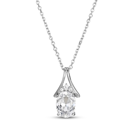 Oval-Cut White Lab-Created Sapphire Necklace Sterling Silver 18"