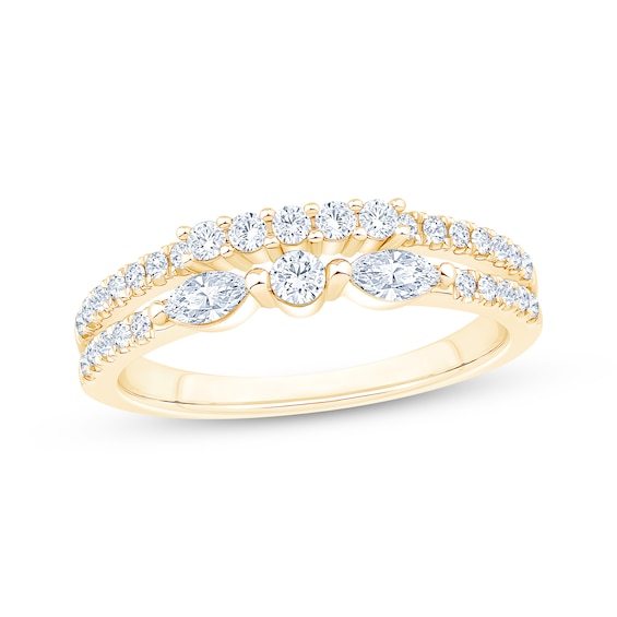 Now + Forever Round & Marquise-Cut Diamond Two-Row Anniversary Ring 1/2 ct tw 10K Yellow Gold