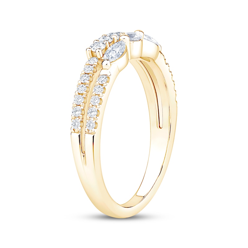 Main Image 2 of Now + Forever Round & Marquise-Cut Diamond Two-Row Anniversary Ring 1/2 ct tw 10K Yellow Gold