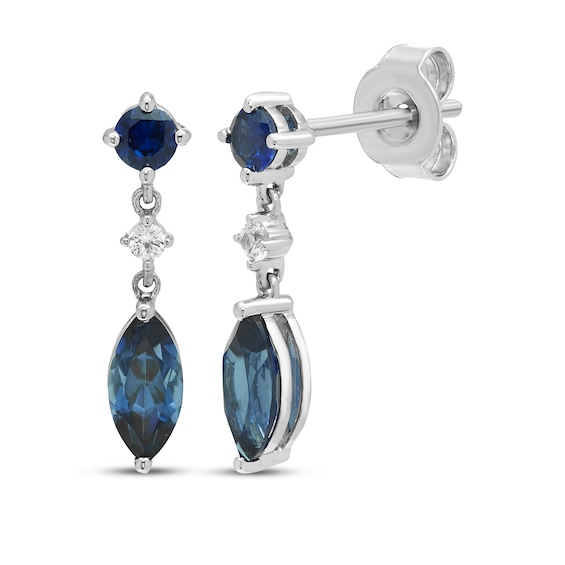 Blue & White Lab-Created Sapphire Drop Earrings Sterling Silver