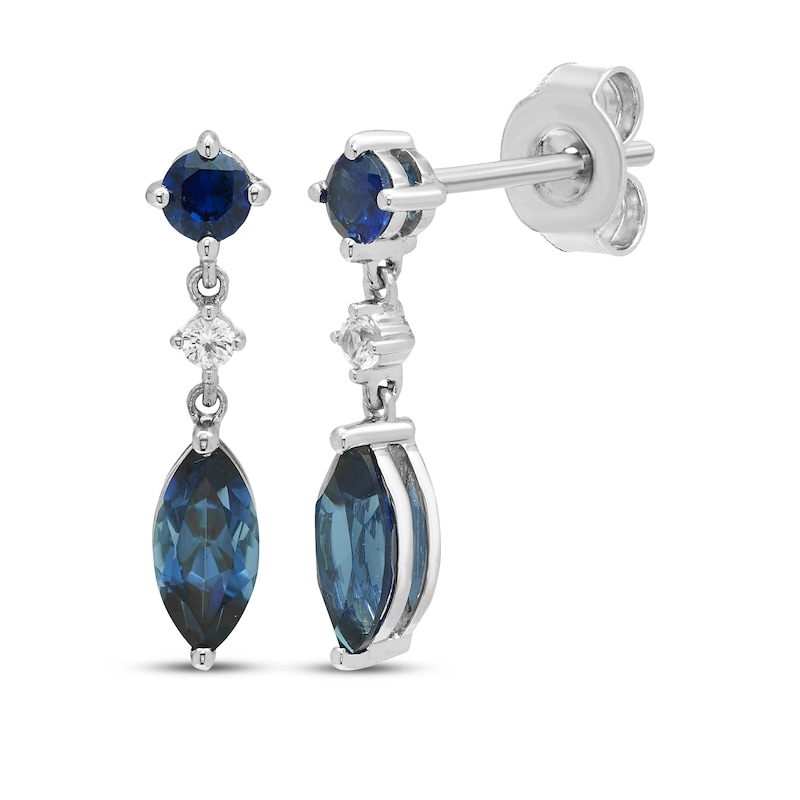 Main Image 1 of Blue & White Lab-Created Sapphire Drop Earrings Sterling Silver