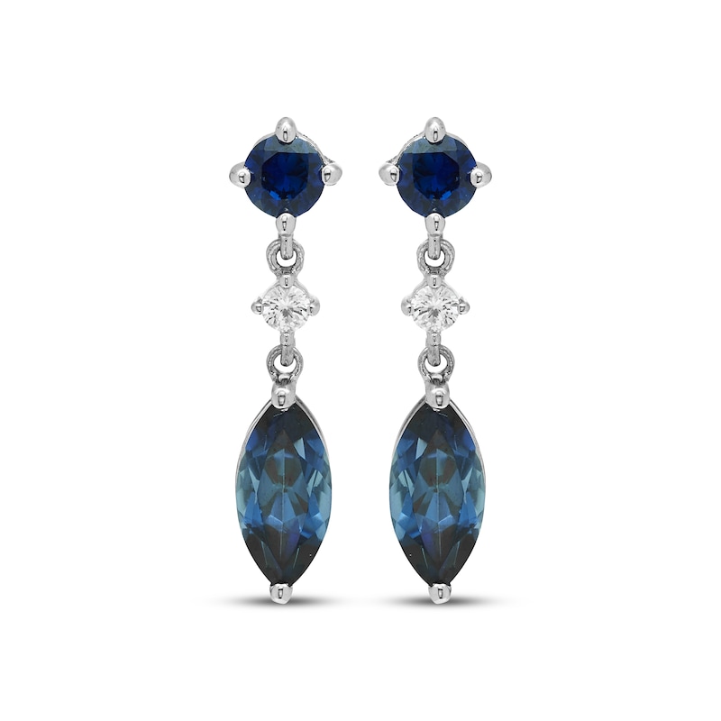 Main Image 2 of Blue & White Lab-Created Sapphire Drop Earrings Sterling Silver