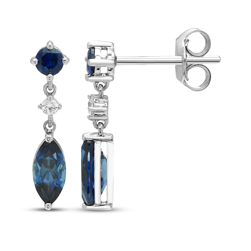 Main Image 3 of Blue & White Lab-Created Sapphire Drop Earrings Sterling Silver