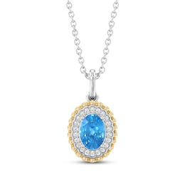 Disney Treasures Alice in Wonderland Oval-Cut Swiss Blue Topaz & Diamond Necklace 1/15 ct tw Sterling Silver & 10K Yellow Gold 17"