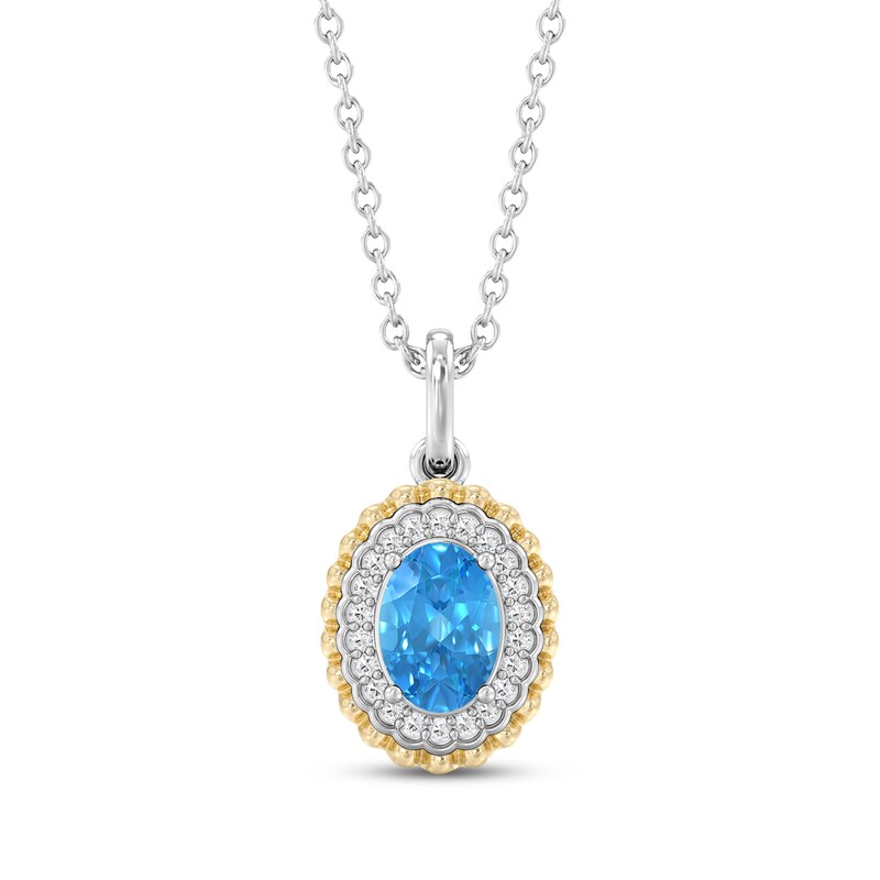 Main Image 1 of Disney Treasures Alice in Wonderland Oval-Cut Swiss Blue Topaz & Diamond Necklace 1/15 ct tw Sterling Silver & 10K Yellow Gold 17"