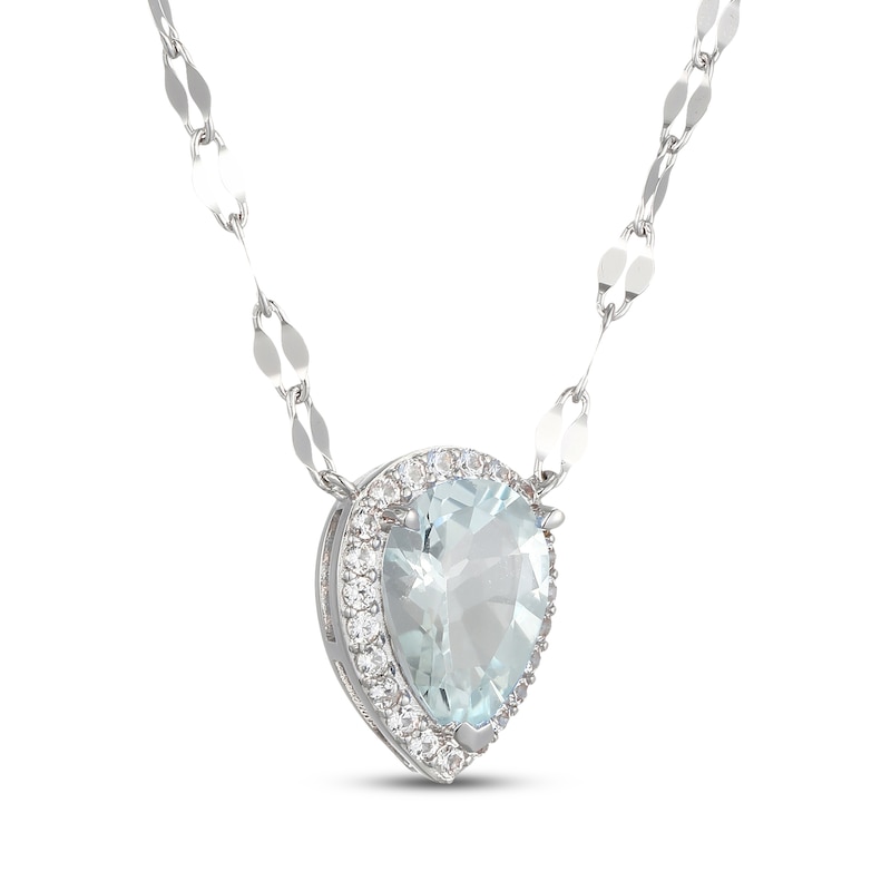 Main Image 2 of Pear-Shaped Natural Aquamarine & White Lab-Created Sapphire Necklace Sterling Silver 18"