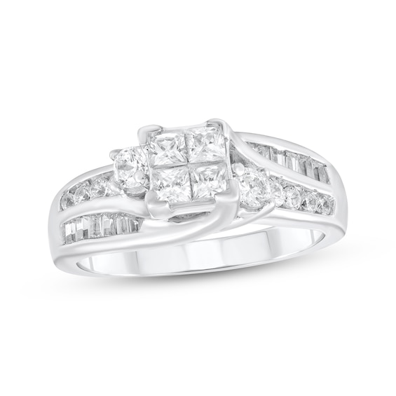 Princess-Cut Quad Diamond Engagement Ring 3/4 ct tw 14K White Gold