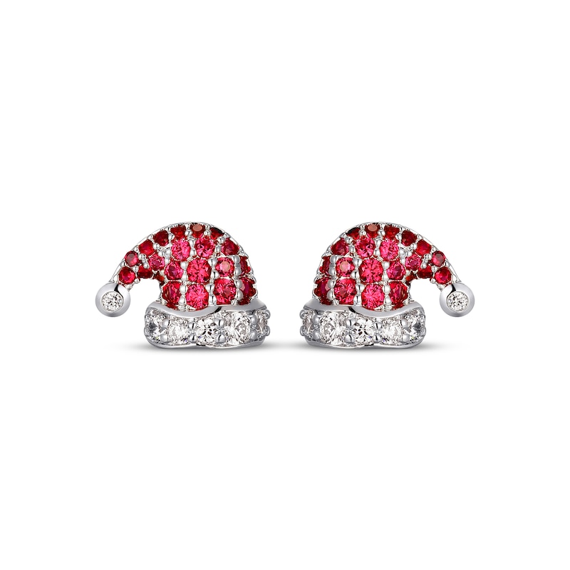 Main Image 2 of Lab-Created Ruby & White Lab-Created Sapphire Santa Hat Stud Earrings Sterling Silver