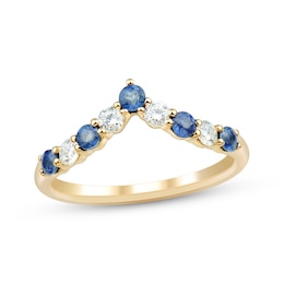 Now + Forever Blue Sapphire & Diamond Chevron Anniversary Ring 1/4 ct tw 10K Yellow Gold
