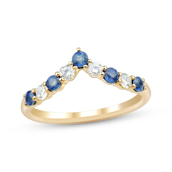 Now + Forever Blue Sapphire & Diamond Chevron Anniversary Ring 1/4 ct tw 10K Yellow Gold