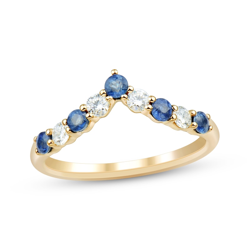 Main Image 1 of Now + Forever Blue Sapphire & Diamond Chevron Anniversary Ring 1/4 ct tw 10K Yellow Gold