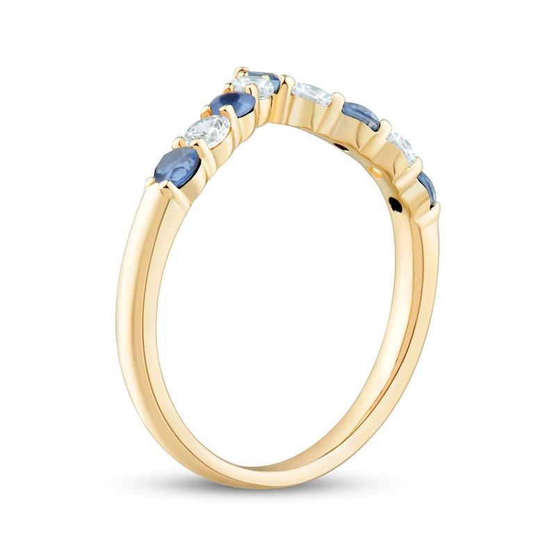 Main Image 2 of Now + Forever Blue Sapphire & Diamond Chevron Anniversary Ring 1/4 ct tw 10K Yellow Gold