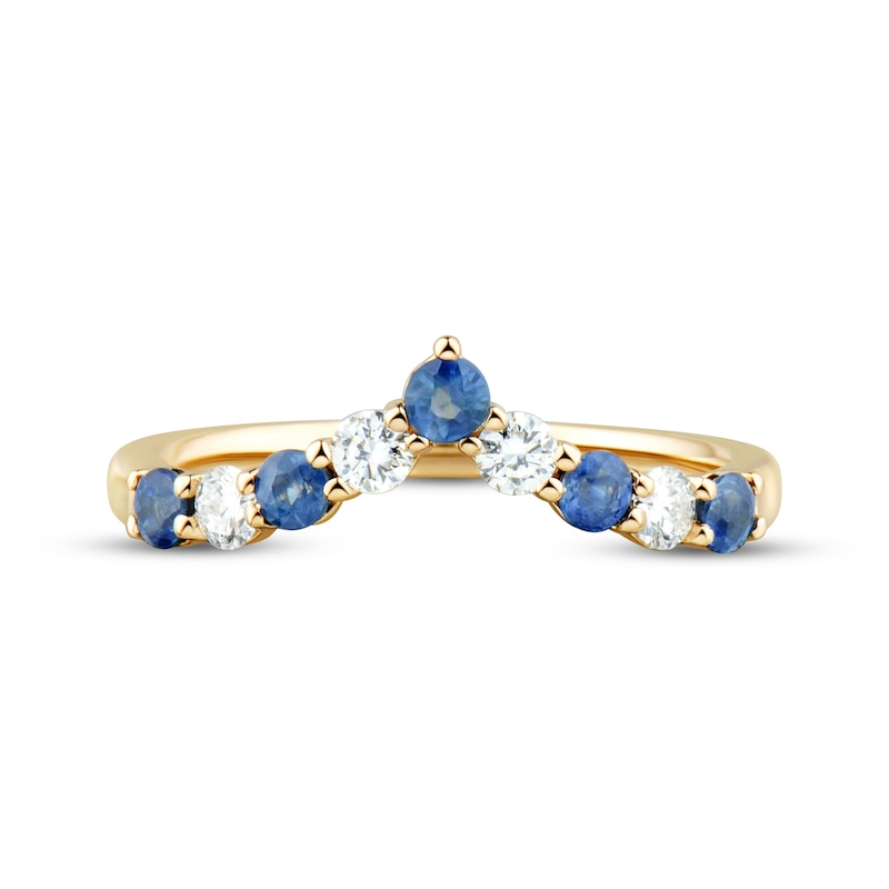 Main Image 3 of Now + Forever Blue Sapphire & Diamond Chevron Anniversary Ring 1/4 ct tw 10K Yellow Gold