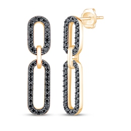 Black Diamond Paperclip Link Drop Earrings 3/8 ct tw 10K Yellow Gold