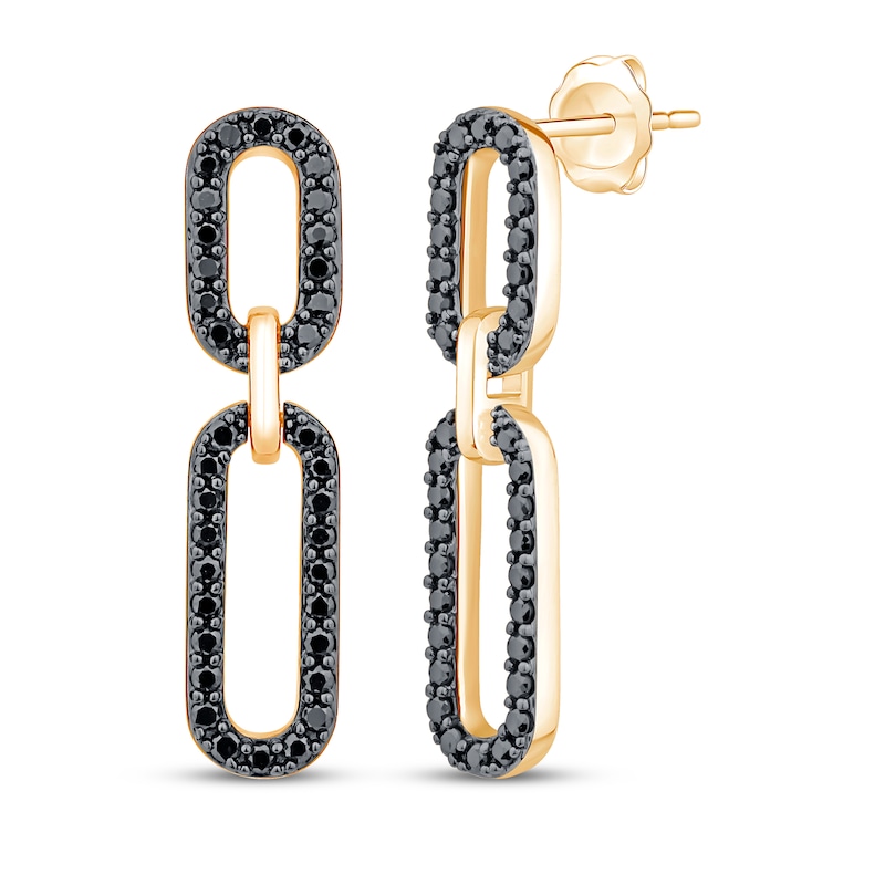 Main Image 1 of Black Diamond Paperclip Link Drop Earrings 3/8 ct tw 10K Yellow Gold