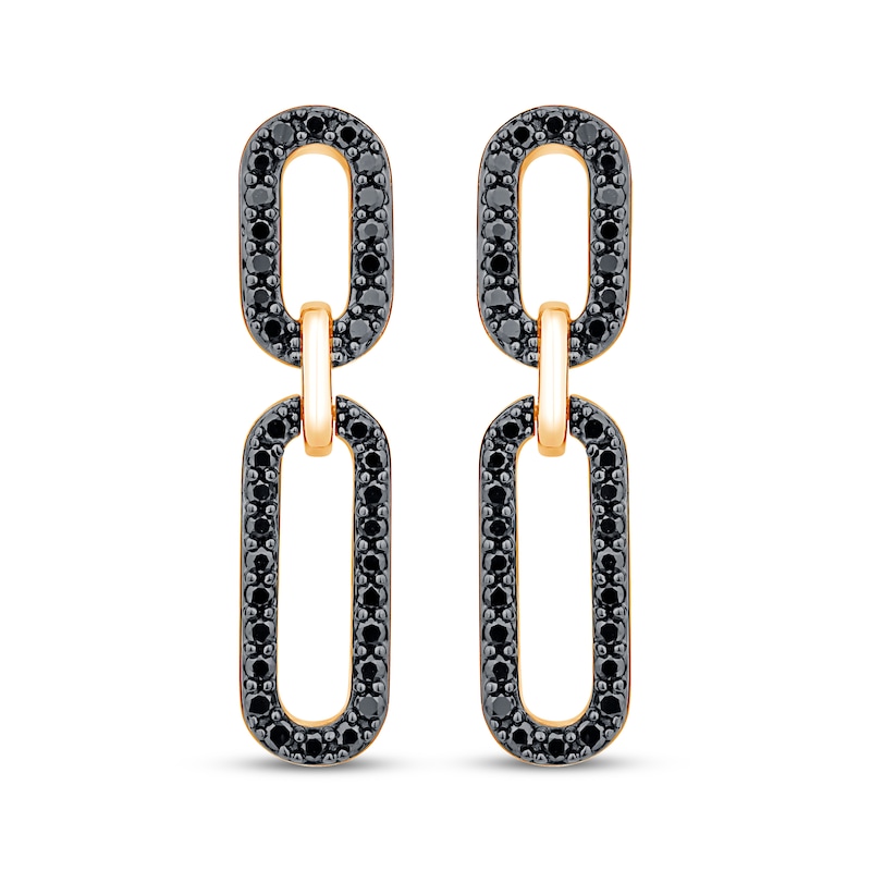 Main Image 2 of Black Diamond Paperclip Link Drop Earrings 3/8 ct tw 10K Yellow Gold