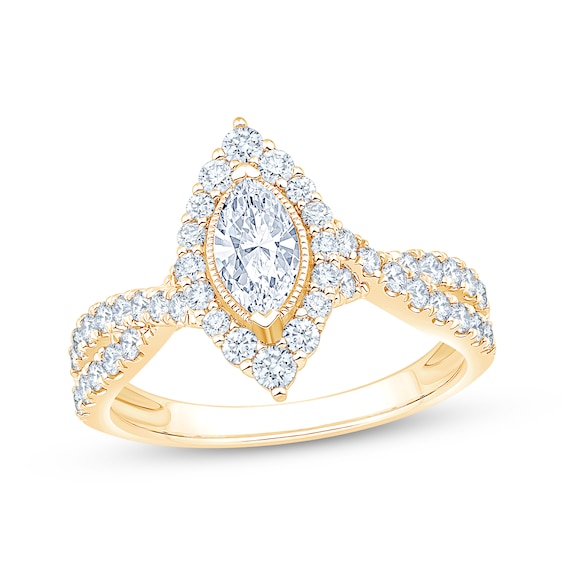 Now + Forever Lab-Grown Diamonds Certified Marquise-Cut Halo Engagement Ring 1 ct tw 14K Yellow Gold