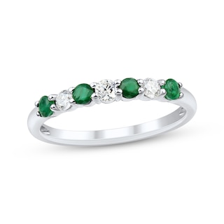 Now + Forever Natural Emerald & Diamond Anniversary Ring 1/5 ct tw 10K White Gold