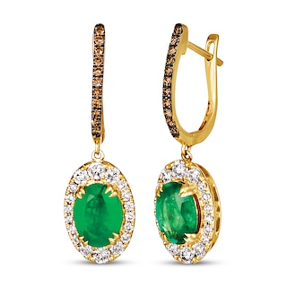 Le Vian Oval-Cut Emerald Drop Earrings 3/4 ct tw Diamonds 14K Honey Gold